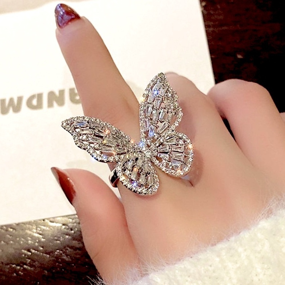 WHITE GOLD PLATED ZIRCON BUTTERFLY RING - Picture 5 of 16